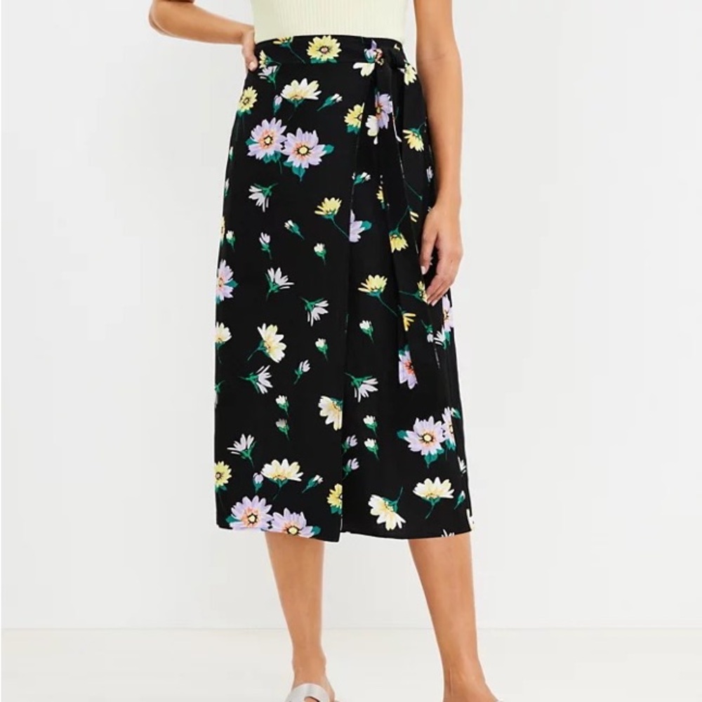 Loft Size 4 Floral Wrap Midi Skirt